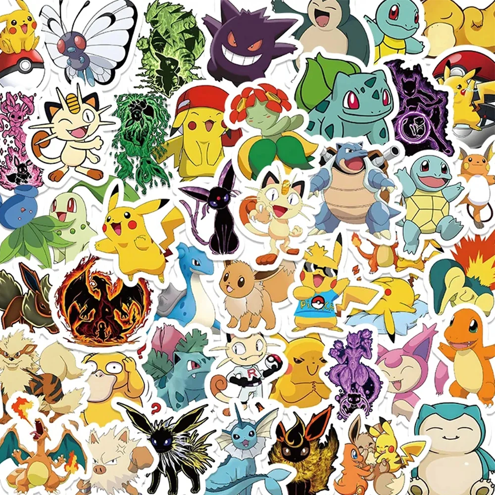 10/30/50/100pcs Kawaii Anime Pikachu Pokemon Stickers for Kids DIY Laptop Skateboard Phone Waterproof Cute Cartoon Sticker Toys