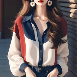 Vintage Women's Shirts Spring/summer New Patchwork Women Shirts Loose Long Sleeves Tops Fashion Korean Clothing Sales