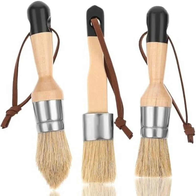 Practical-3 Pack Chalk Paint Brushes Kit For Furniture Reusable Flat And Round Chalk Paint Brushes Set Kit For Folk Art Home Dec