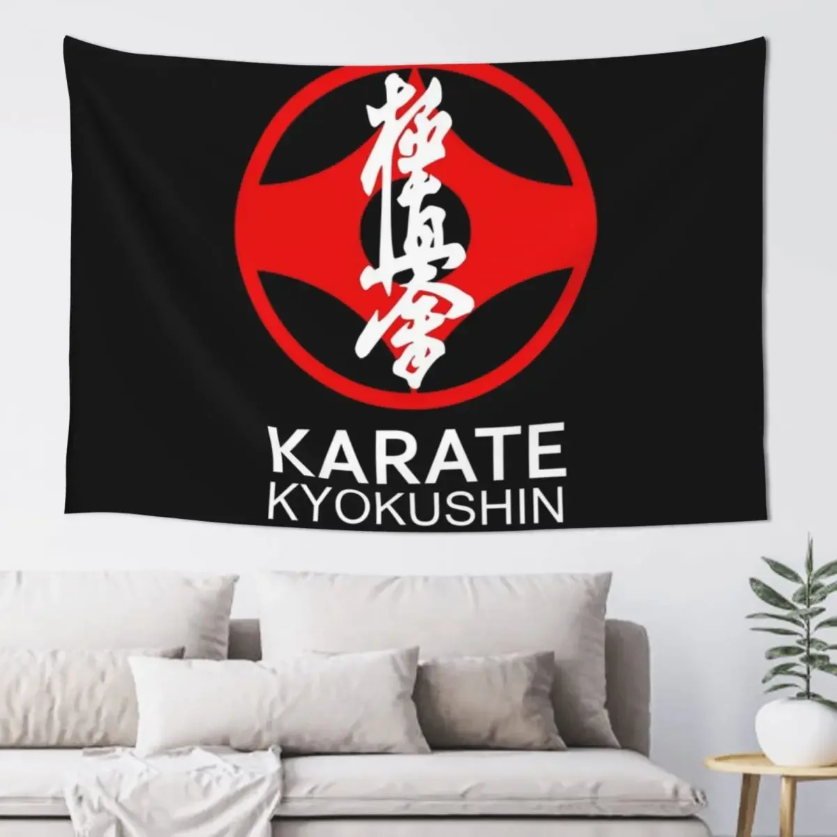 Kyokushin Karate Symbol and Kanji White Text Tapestry Korean Room Decor Aesthetic Room Decors Room Decor Korean Style Tapestry