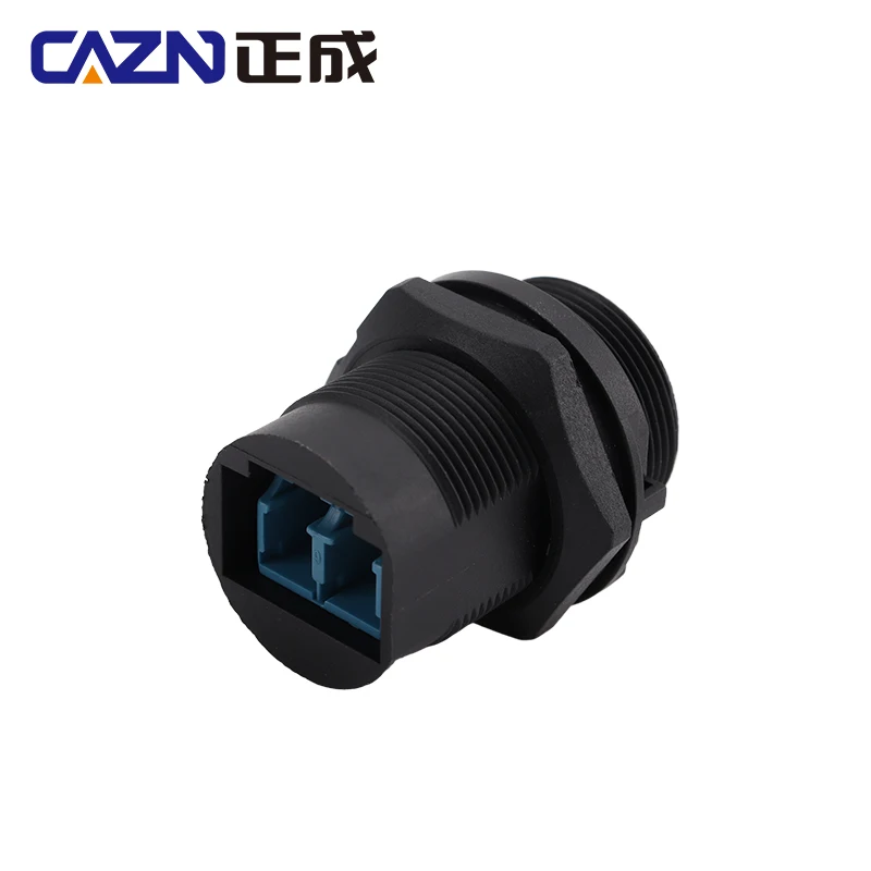 CAZN Waterproof IP67 IP68 FDDI Single-mode Double-core Front Mount Receptacle Threaded