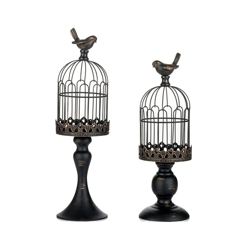 

Hot 2 Pcs Bird Cage Candle Holders(For Pillar Candle)For Wedding Decor