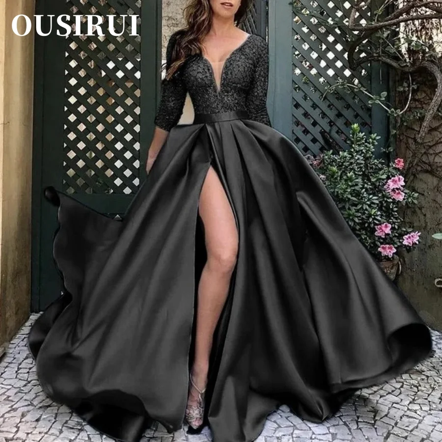 OUSIRbiomomPrincess-Robe longue sexy pour femme, manches avec queue, banquet, soirée, fête d'anniversaire, robe de mariée, dentelle, paillettes, grand ourlet