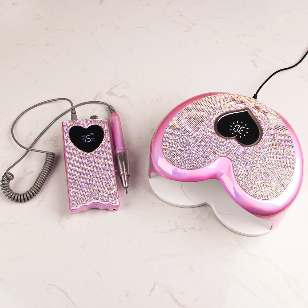 Professional 96W Pro Cure UV-LED wired Portable Nail Lamp Unicor Magic Heart Shape with Diamond Decorations for Manicure