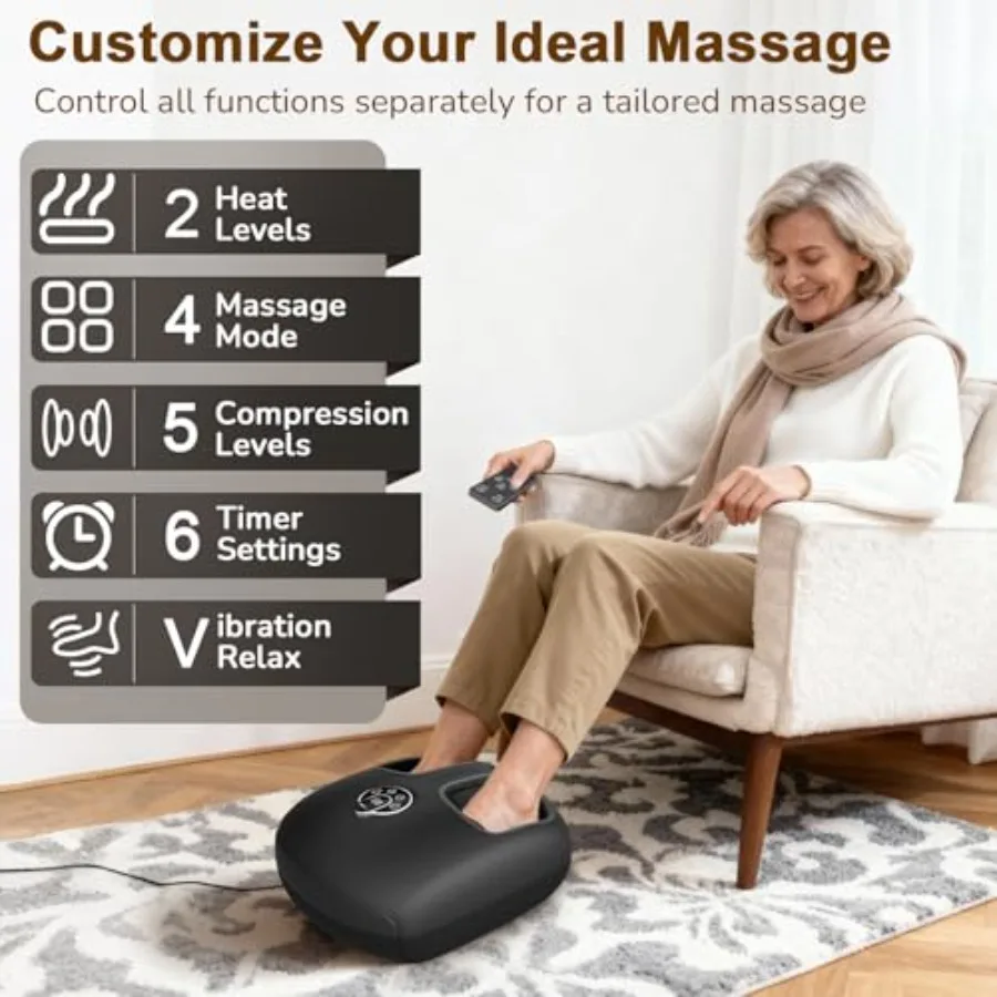Foot Massager for Plantar Fasciitis Neuropathy: Heated Compression with Kneading, Vibration, and Heat Therapy Black, Durable Fa - view 4
