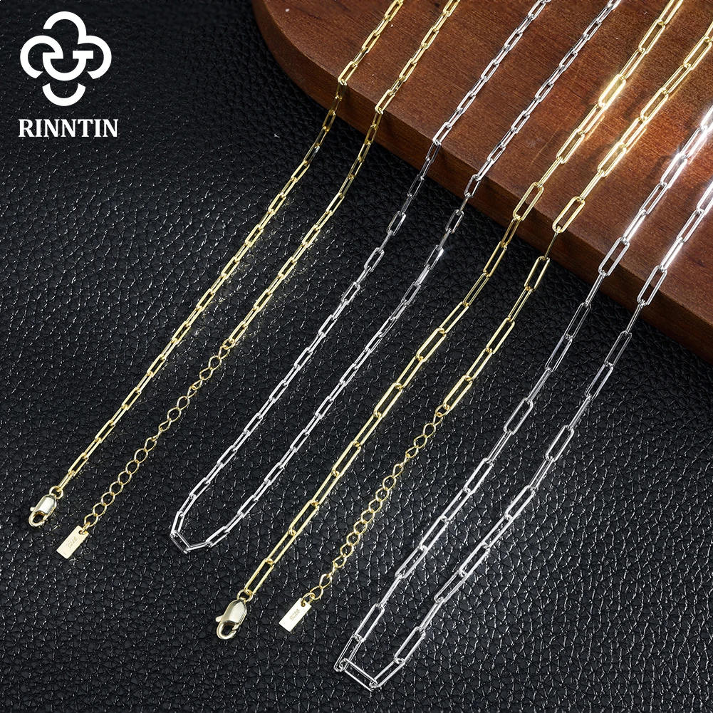 Rinntin 925 Sterling Silver Paper Clip Necklace For Women Simple Choker Neck Chain with Extension Engagement Jewelry SC89