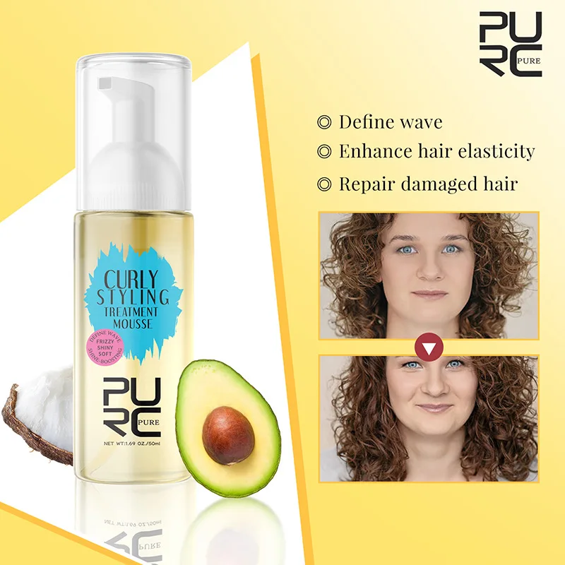 Rizos rizado Mousse cuidado del cabello, aceite de coco, alisado de Frizz, rizado mejorado, pelucas onduladas, crema de peinado, Mousse, productos para el cabello de espuma