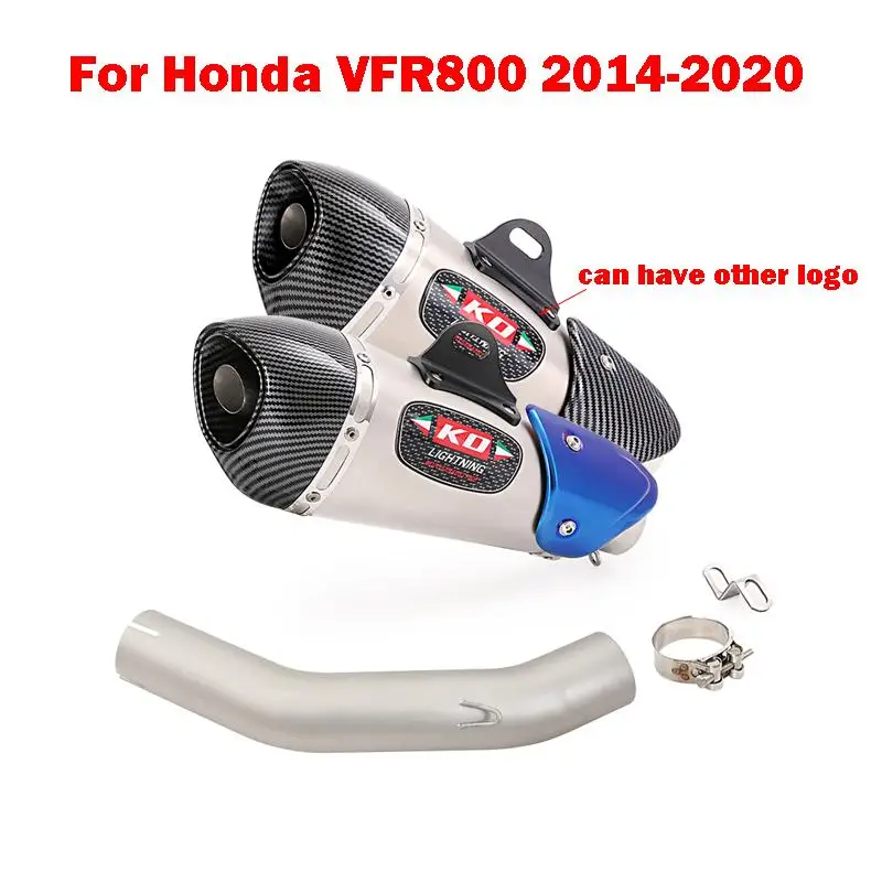 For Honda VFR800 2014-2020 Mid Connect Pipe Motorcycle Exhaust System 350mm Muffler With Removable DB Killer Stainless Steel