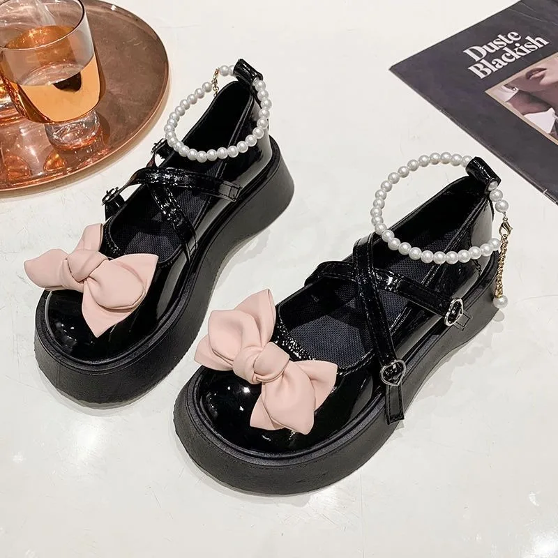 Scarpe Lolita Scarpe casual da studente a testa tonda in pizzo giapponese JK uniforme Lolita piccole scarpe in pelle pizzo femminile