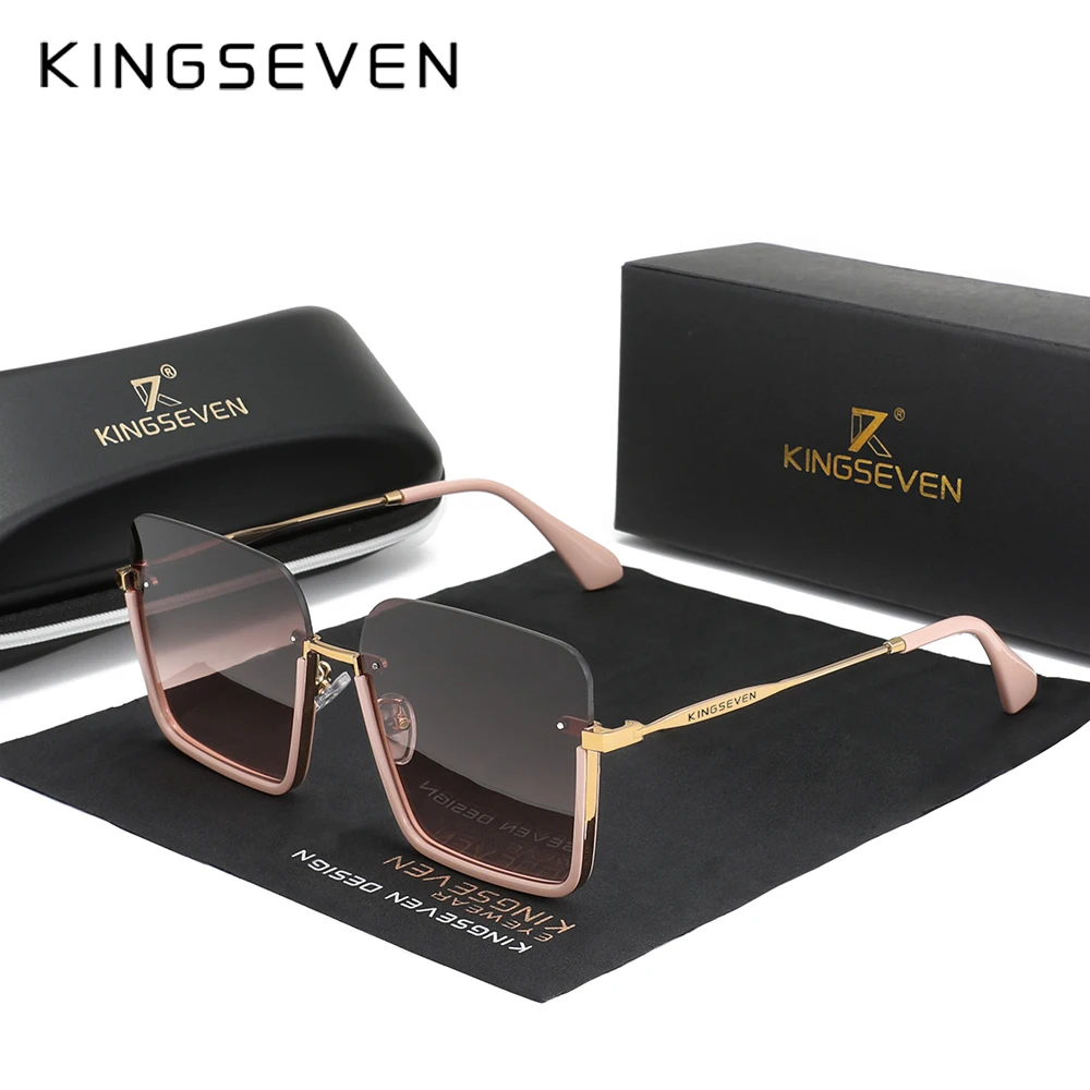 KINGSEVEN 2024 Gradient Rectangle Lens Sunglasses Women's Rimless Square Sun Glasses For Women Young Style Female Shades