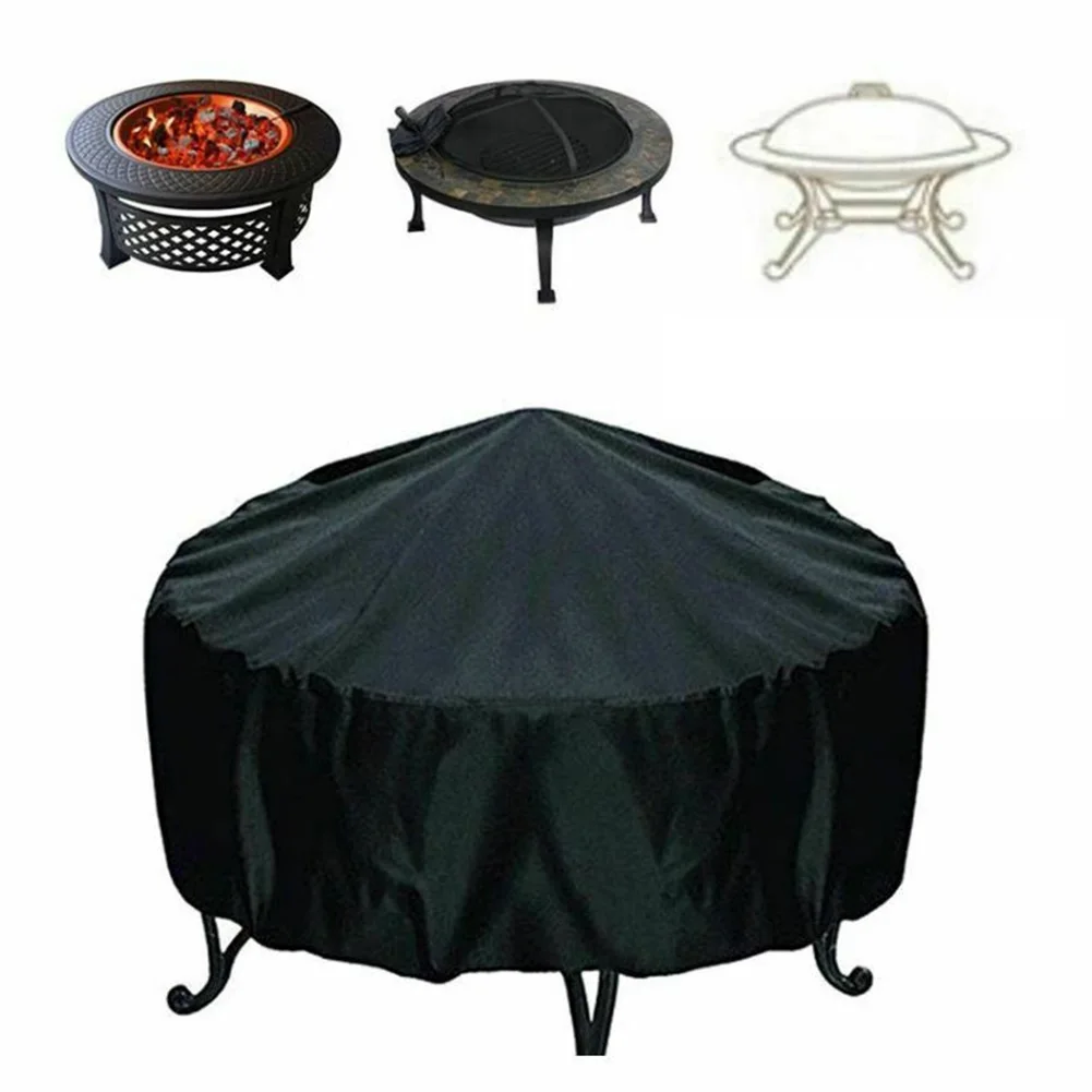 BBQ Cover Outdoor Dust Waterproof Grill Cover Rain  Black UV Protector Outdoor Barbecue Cover Round Garden Yard Round BBQ Cover