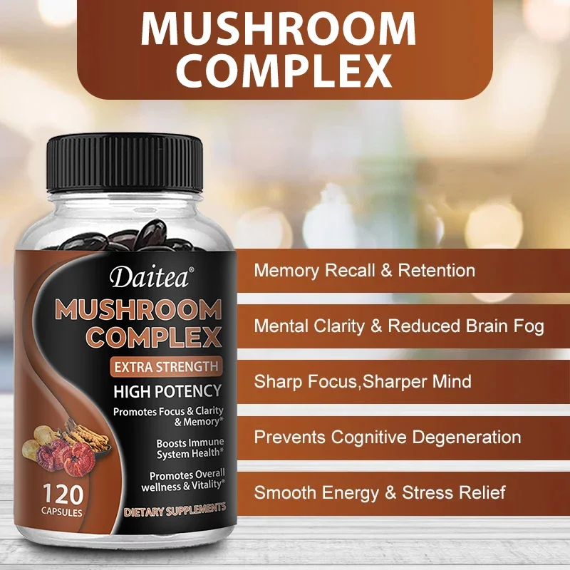 Energy Mushroom Capsules - Lion\'s Mane Mushroom Cordyceps Sinensis Reishi - Brain Supplement, Immune Energy Mood Stress Support