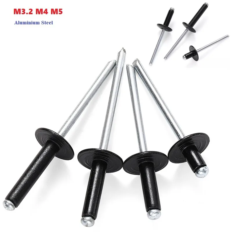 Aluminium Steel Large Flange Head Black Blind Rivet M3.2 M4 M5 Large Cap Open End Blind Rivet pull Cap Split Rivet
