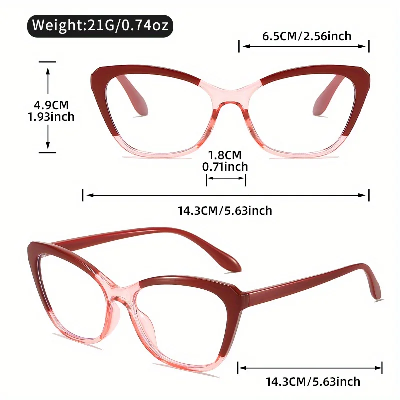Elegant Cat Eye Reading Glasses for Women - Chic Color Block Frame Clear Lens Fashionable Computer Screen Presbyopia +1.0 to+4.0