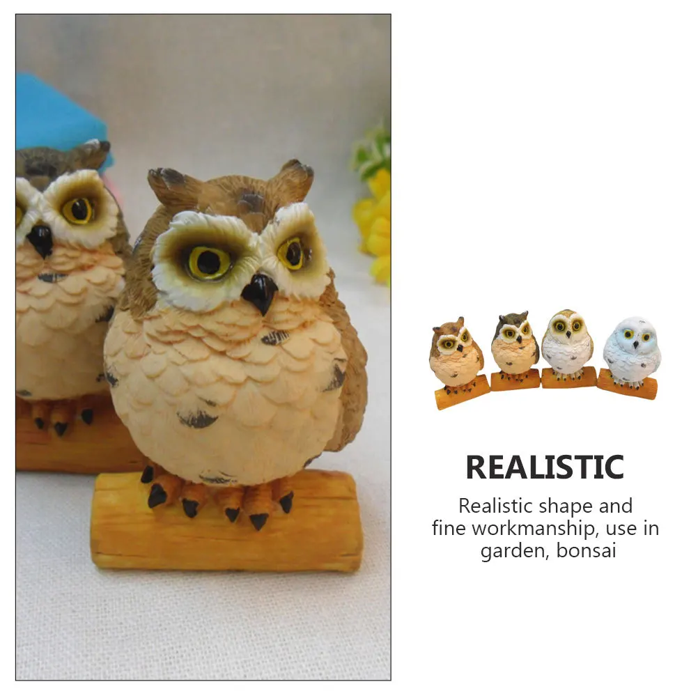

4Pcs Micro Landscape Owl Resin Decorations Simulation Mini Owls for Garden Bonsai Home Office Ornament Resin Owls