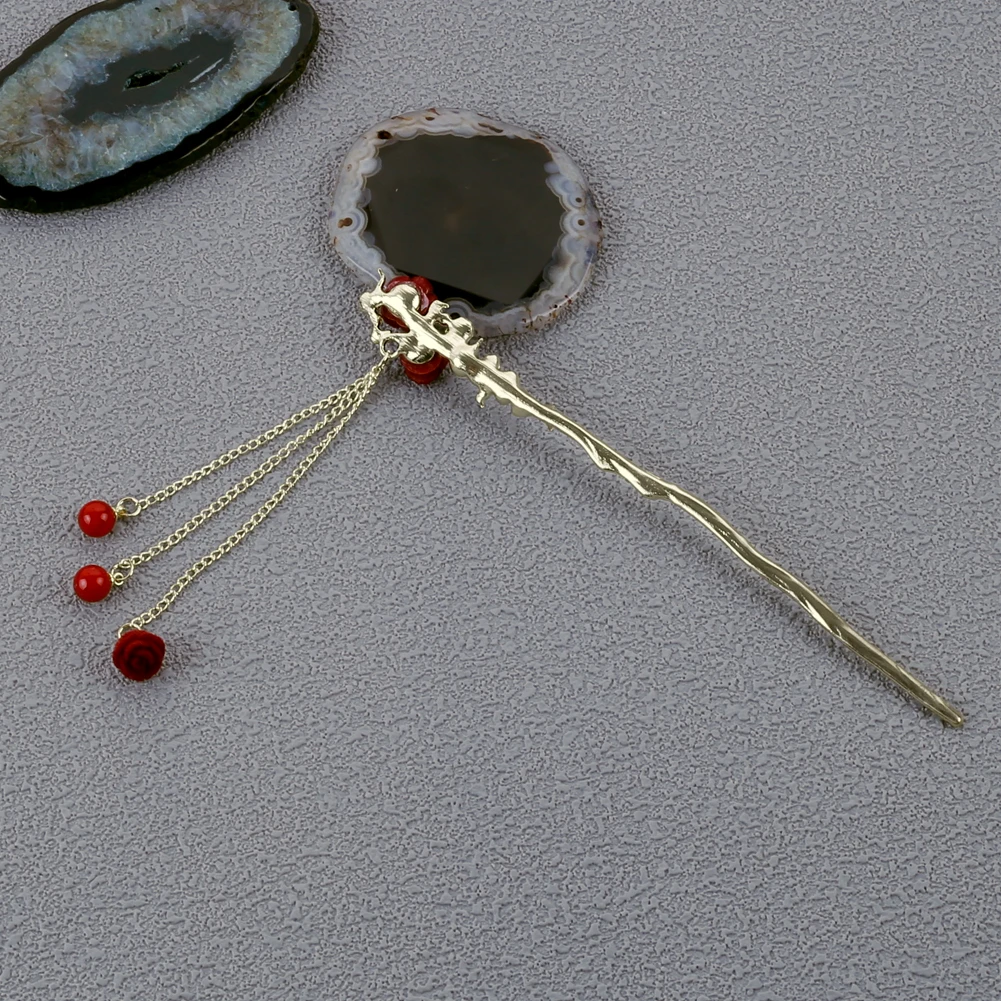 دبوس شعر على شكل شرابة وردية على الطراز القديم إكسسوار شعر هانفو Buyao مع دبوس شعر من الخرز لأزياء الزفاف الصينية التقليدية