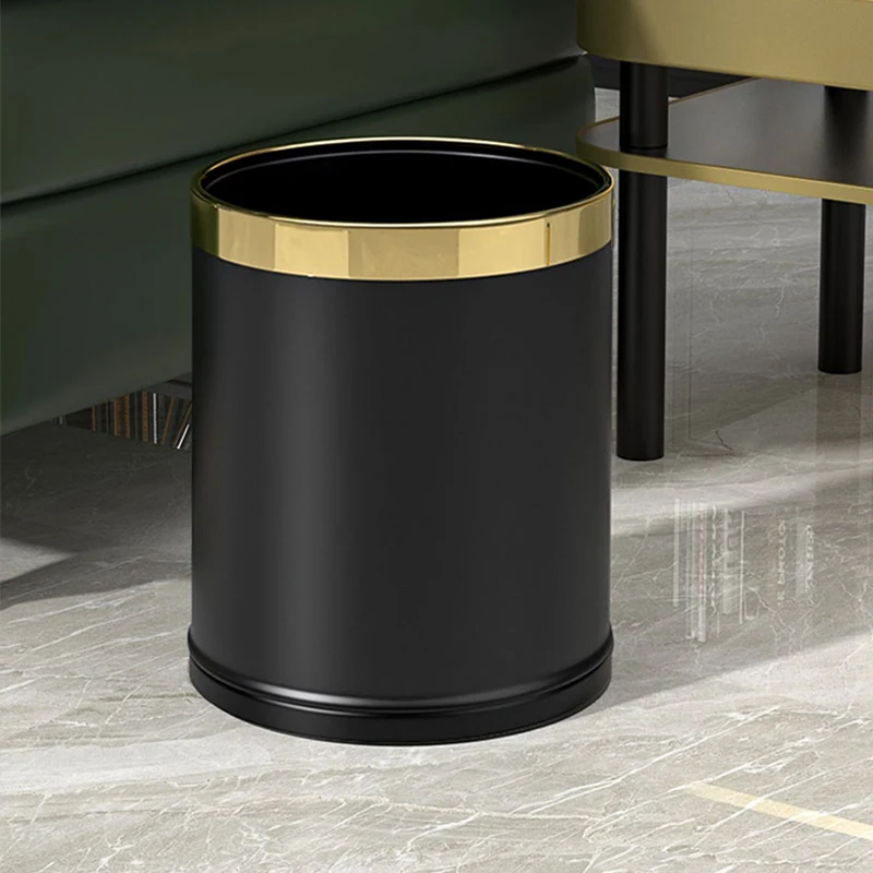 10L Stainless steel light luxury open top trash bin ,double layers metal  garbage bin for bedroom,office,hotel