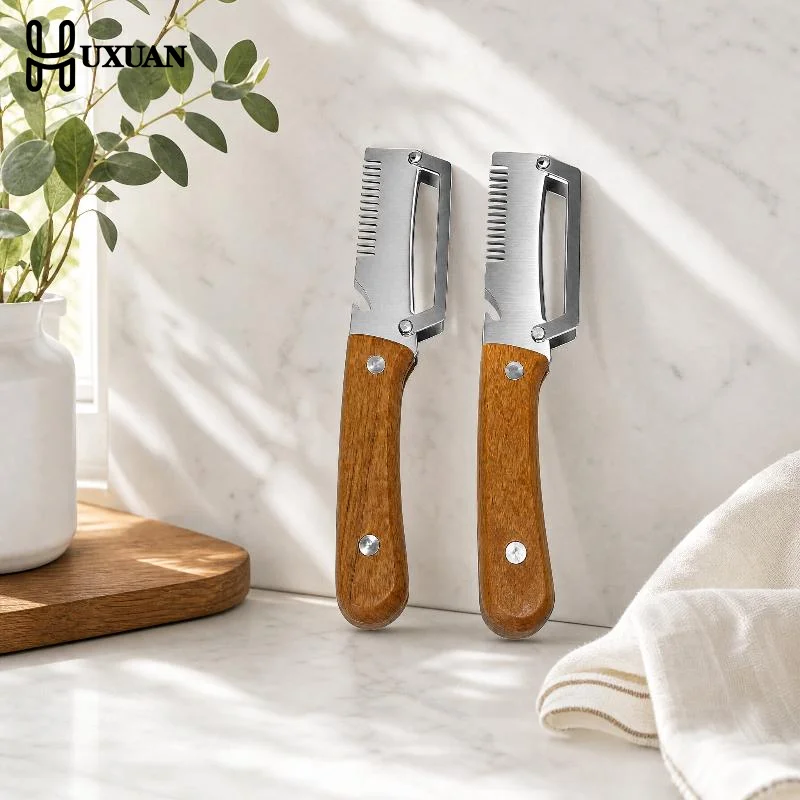 Multi-Functional 3-in-1 Stainless Steel Serrated Vegetable Peeler With Wooden