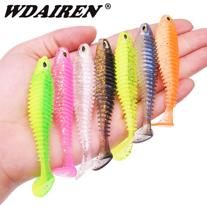 5pcs/Lot 8cm 4.5g Paddle Tail Fishing Soft Bait 3D Eyes Jigs Wobblers Spiral Silicone Artificial Rubber Baits For Bass Pike Carp