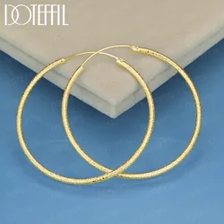 DOTEFFIL 50mm 18K Gold Matte Round Circle Hoop Earring For Woman Wedding Engagement Party Fashion Charm Jewelry