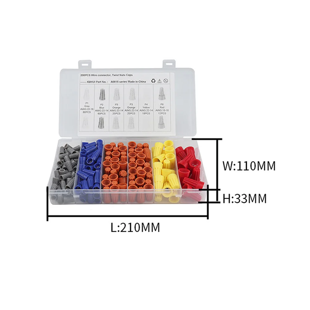 

200Pcs Insulated Electrical Crimp Terminal Connectors Assorted Set Cable Lugs Spade Ring Butt for Household Vehicle Repair
