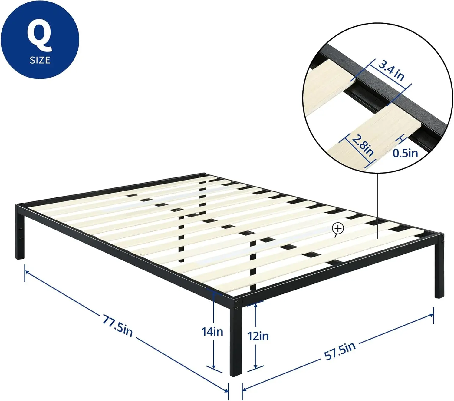 Modern Metal Platform Bed Frame, Wood Slat Anti-Slip Support, Headboard Compatible Steel Mattress Foundation, No Box Spring Need