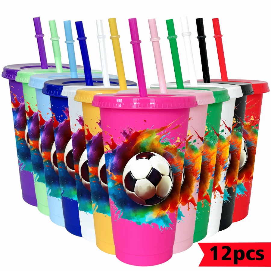 

12Pcs/pack football color pattern 26oz colored plastic cold cup birthday/back-to-school season party drinks coffee