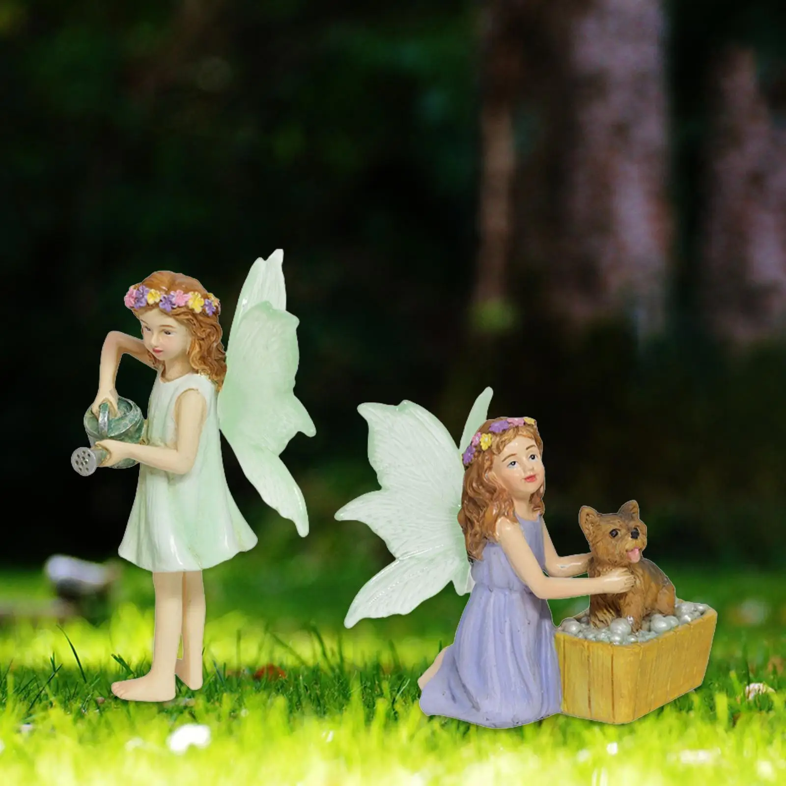 Fairy Garden Supplies Water Sprinkling Fairy Resin Figurine Pot Plants and Mini Garden Lawn Decorations Fairy Garden Accessories