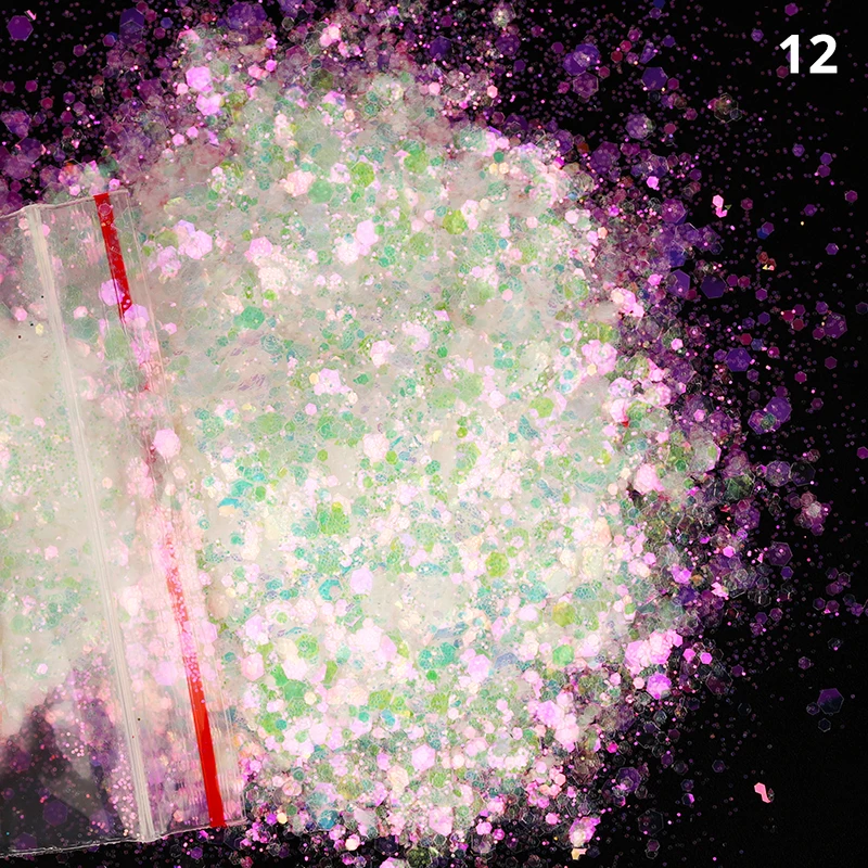 50G/Bag Iridescence Mix-Hexagon Size Flakes Nail Chunky Manicure Sequins 3D Nail Art Decorations Shinny AB Nail Thinslice #MD12#