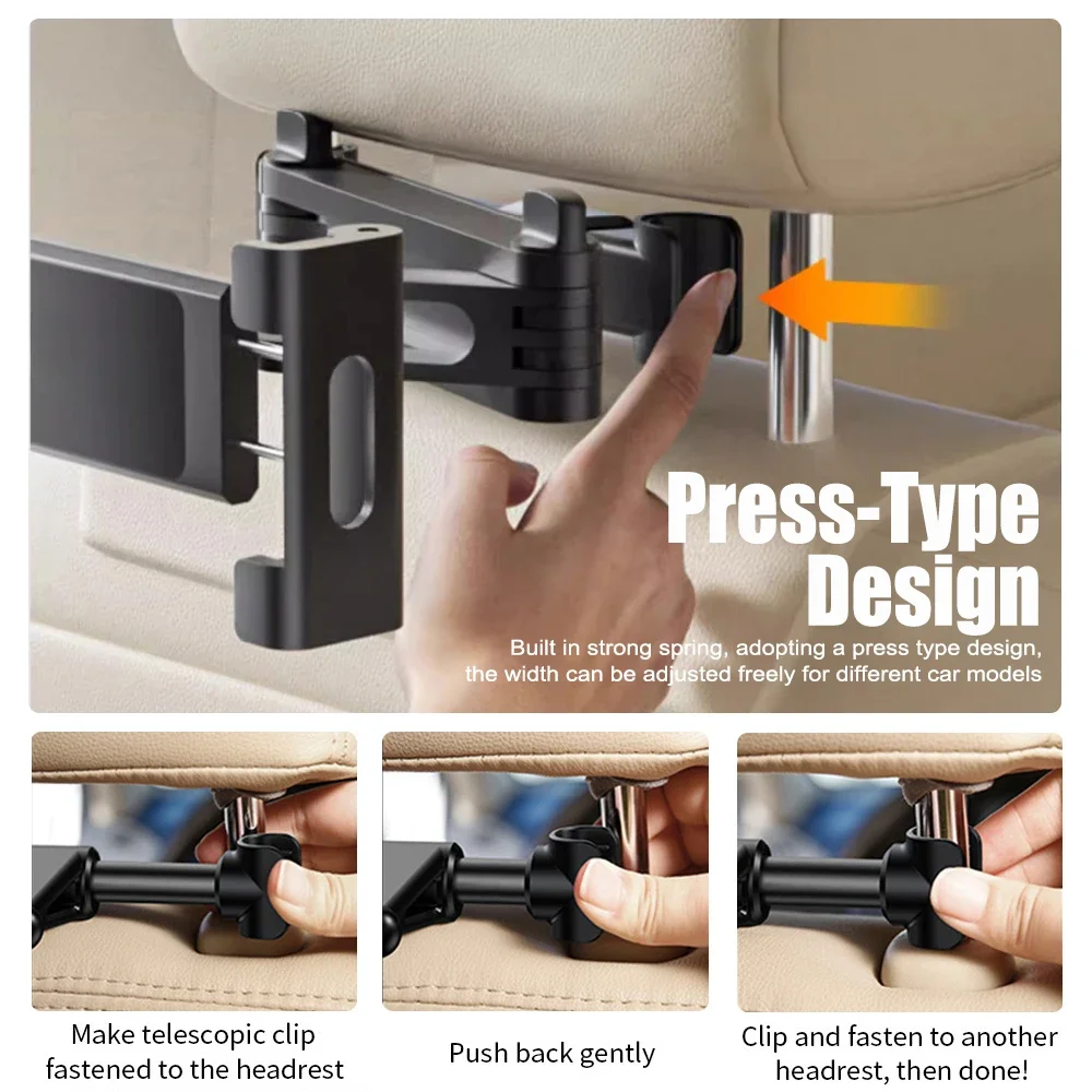Suporte Dobrável para Celular e Tablet para Carro, Montagem no Encosto do Banco Traseiro para Crianças, Suporte de Tablet com Rotação 360 Graus para i