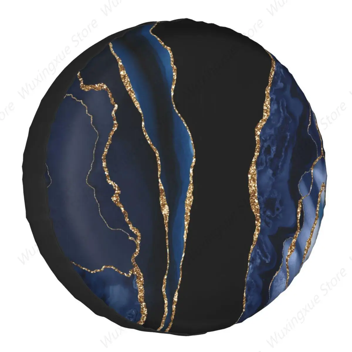 Abstract Blue And Gold Modern Marble Texture Spare Tire Cover Case for Jeep Mitsubishi Pajero Car Wheel Protectors Accessories