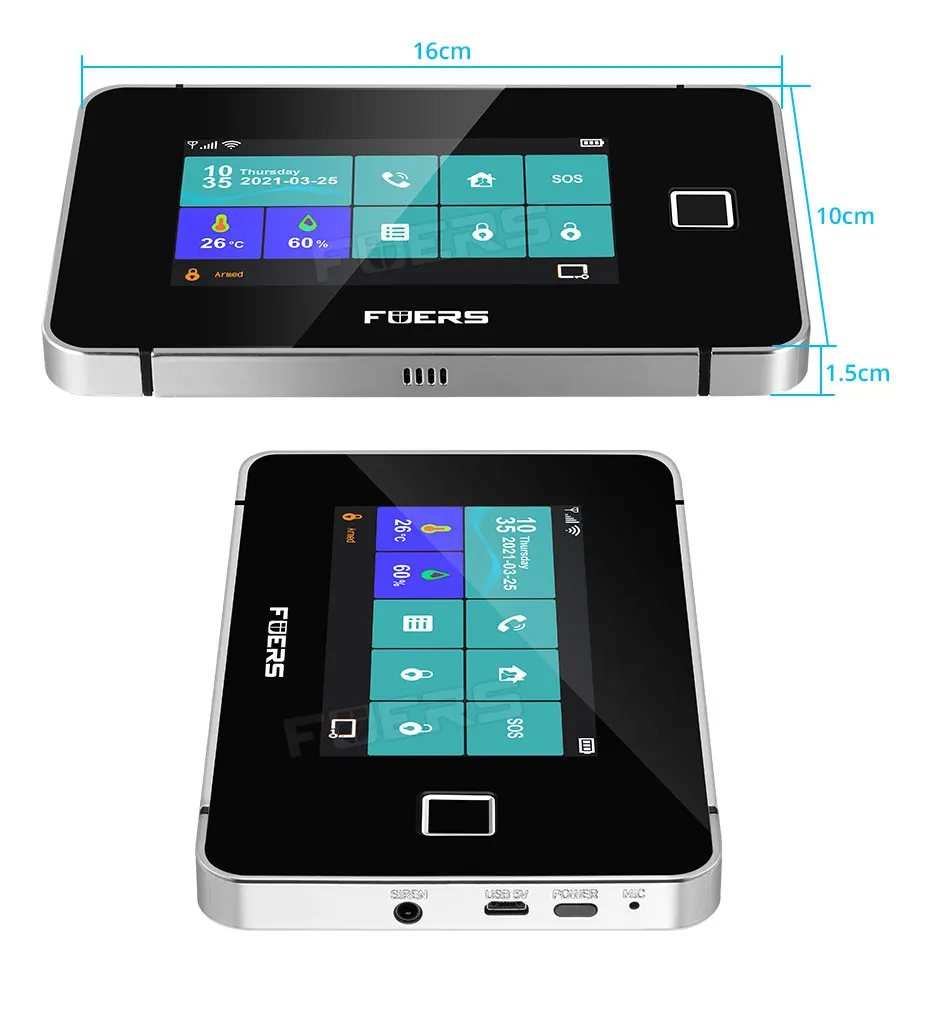 Fuers-tuya sistema de segurança doméstica inteligente, wi-fi, gsm, tela sensível ao toque, temperatura, umidade, impressão digital, 433mhz