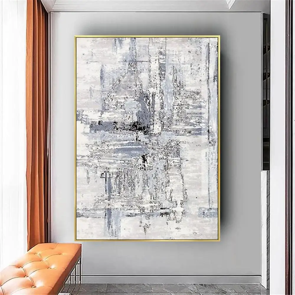 Handmade Contemporary Oil Painting on Canvas  White Grainy Textured Wall Art for Indoor Home Decor