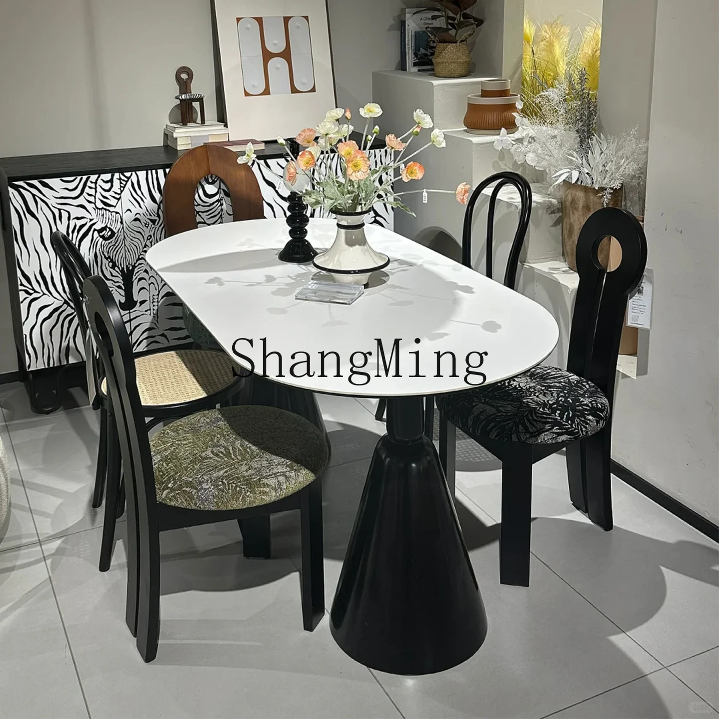 

CL antique light luxury marble restaurant simple dining table and chair combination