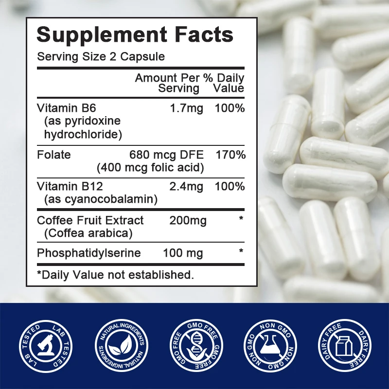 Nootropics Brain Support Supplement - Mental Focus with Energy and Vitamins B12 & B6 and Phosphatidylserine Capsule