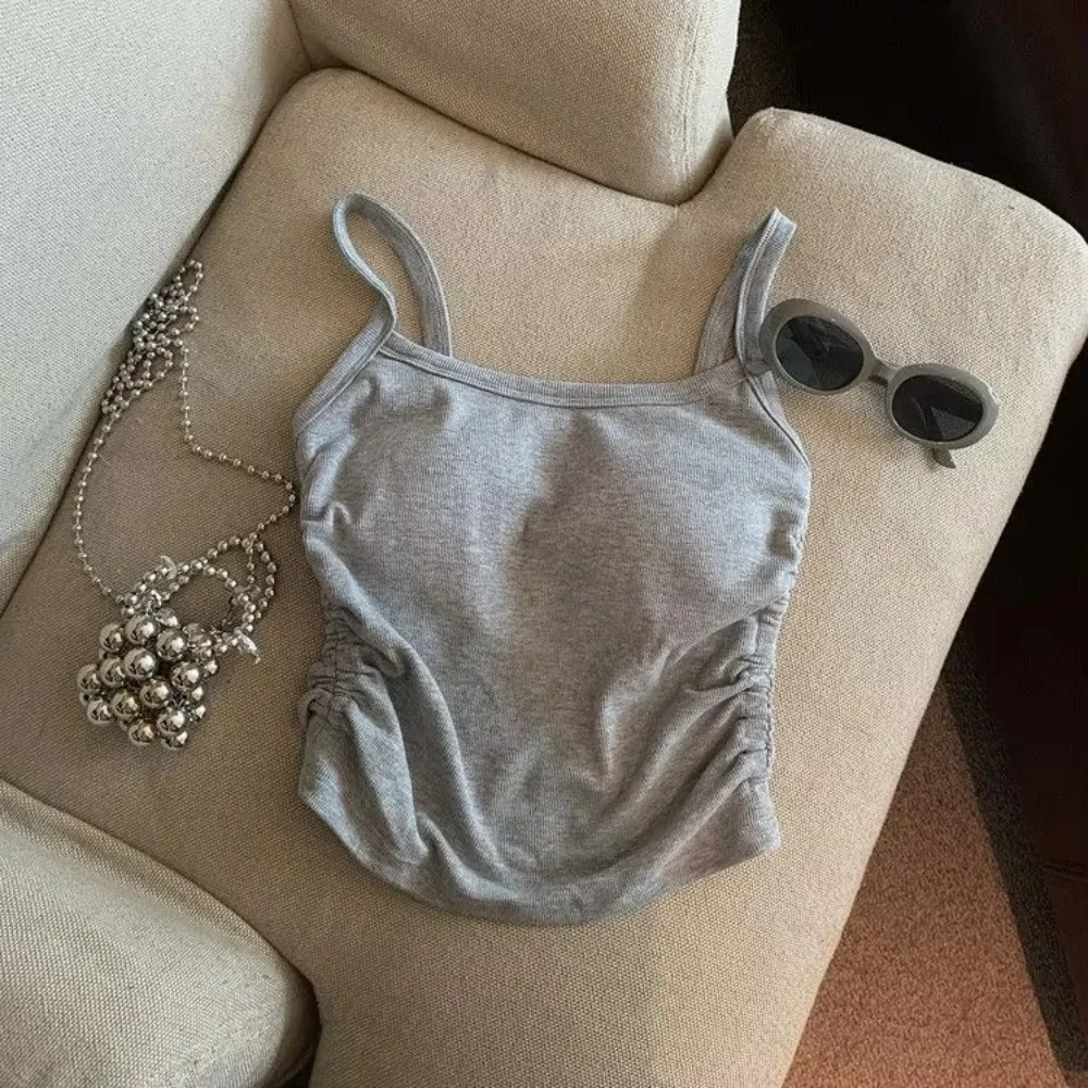 جديد الصلبة رداء علوي من دون أكمام للنساء القمم أكمام مع منصات الصدر ضيق مرونة قميص مضلع طيات الإناث الملابس الداخلية النساء