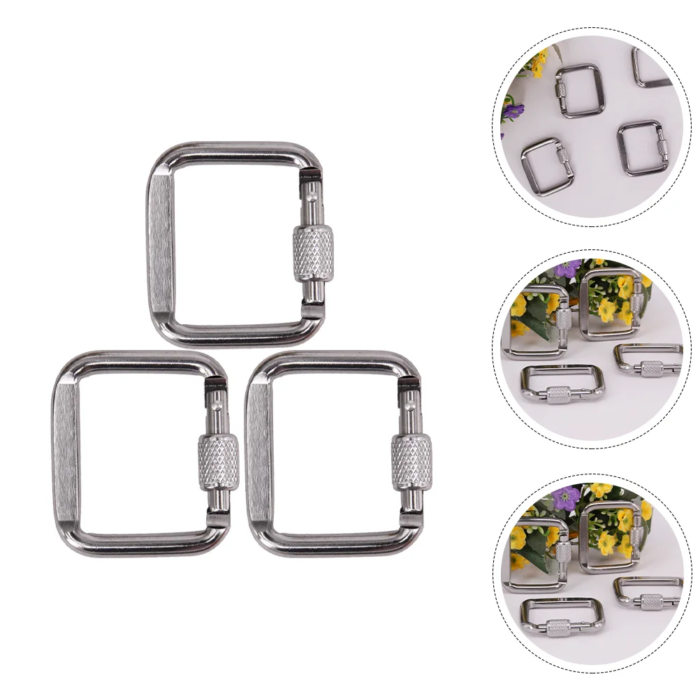 

6 Pcs Keychains Camping Button Aluminum Buckle Useful Multifunction Hiking Clasp Silver Square