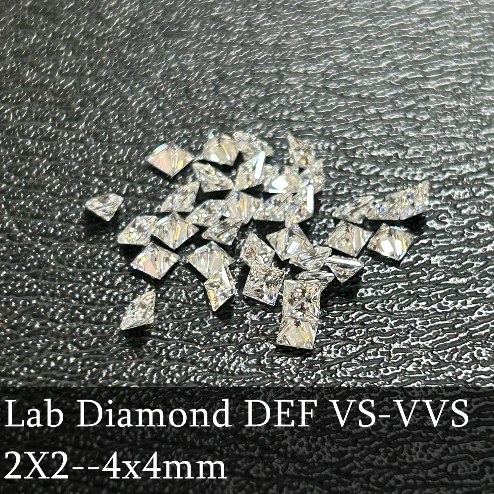 CVD HPHT Melee Square Princess Cut Lab Grown Diamonds 2mm-4.25mm DEF VS VVS Small Diamond Stones Wholesale