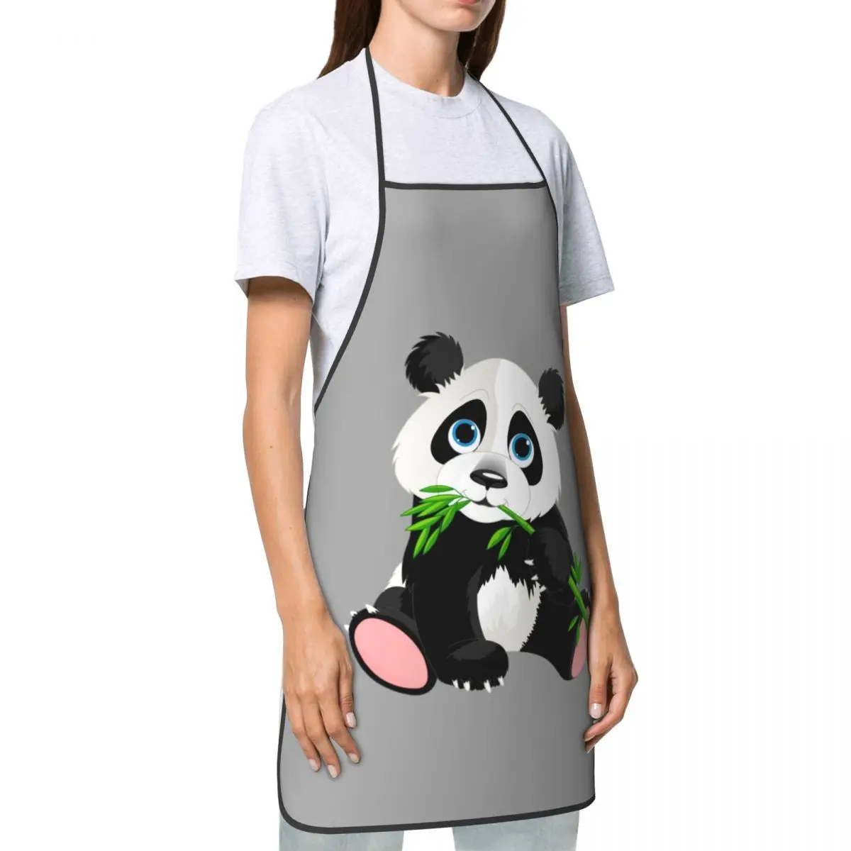 Panda Eating Bamboo Apron for Men Women Animal Adult Unisex Kitchen Chef Bib Tablier Cuisine Cooking Baking Painting