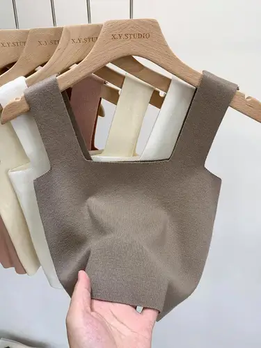 Tops sexis sin mangas de verano para mujer, camisetas sin mangas con cuello cuadrado corto a la moda, Top corto de punto en 6 colores