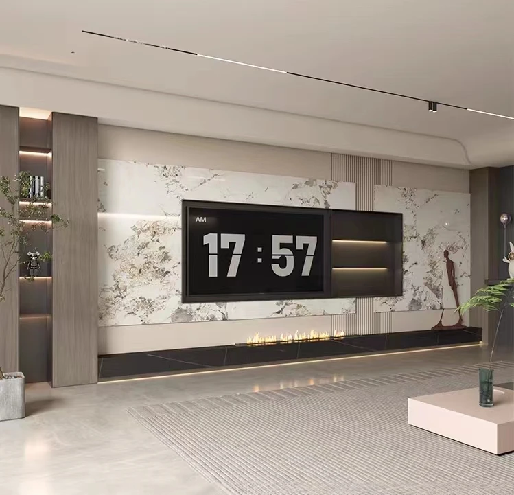 

Black Knight rock slab TV cabinet Begonia corner floor cabinet black platform long Italian minimalist living room high-end custo