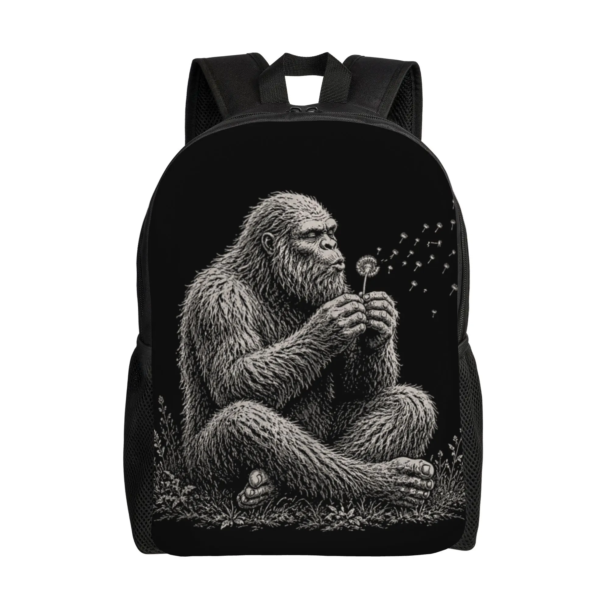 Funny Bigfoot Nature Lovers Blowing Dandelion Bigfoot Backpack Boy Girl  Big Backpacks Polyester Fun High School Bags Outdoor