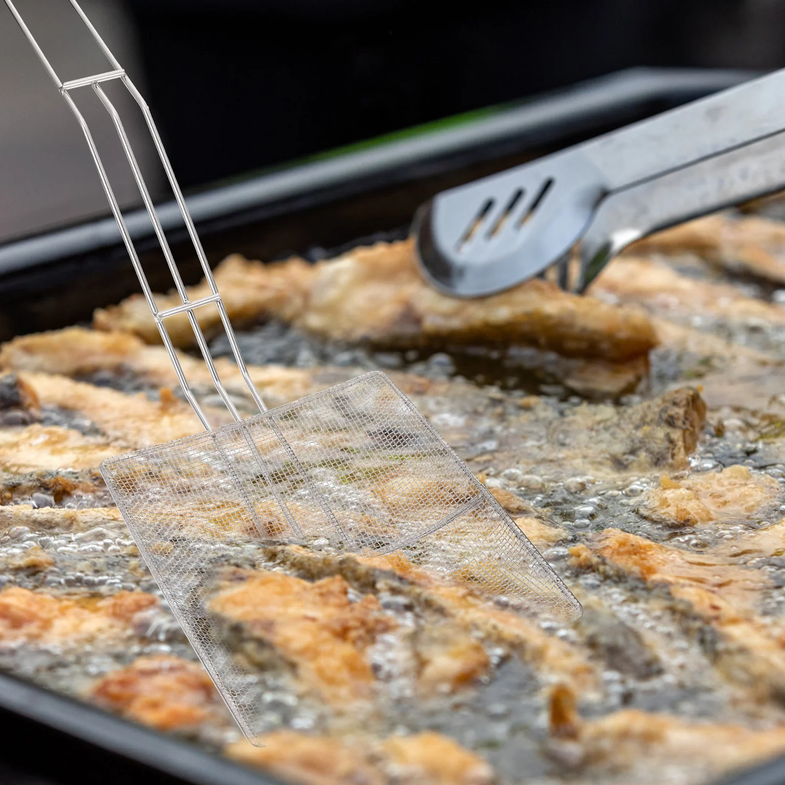 

1Pcs Stainless Steel Oil Slag Scoop Spoon Square Filter Strainer Kitchen Cooking Frying Tool Filter Spoons