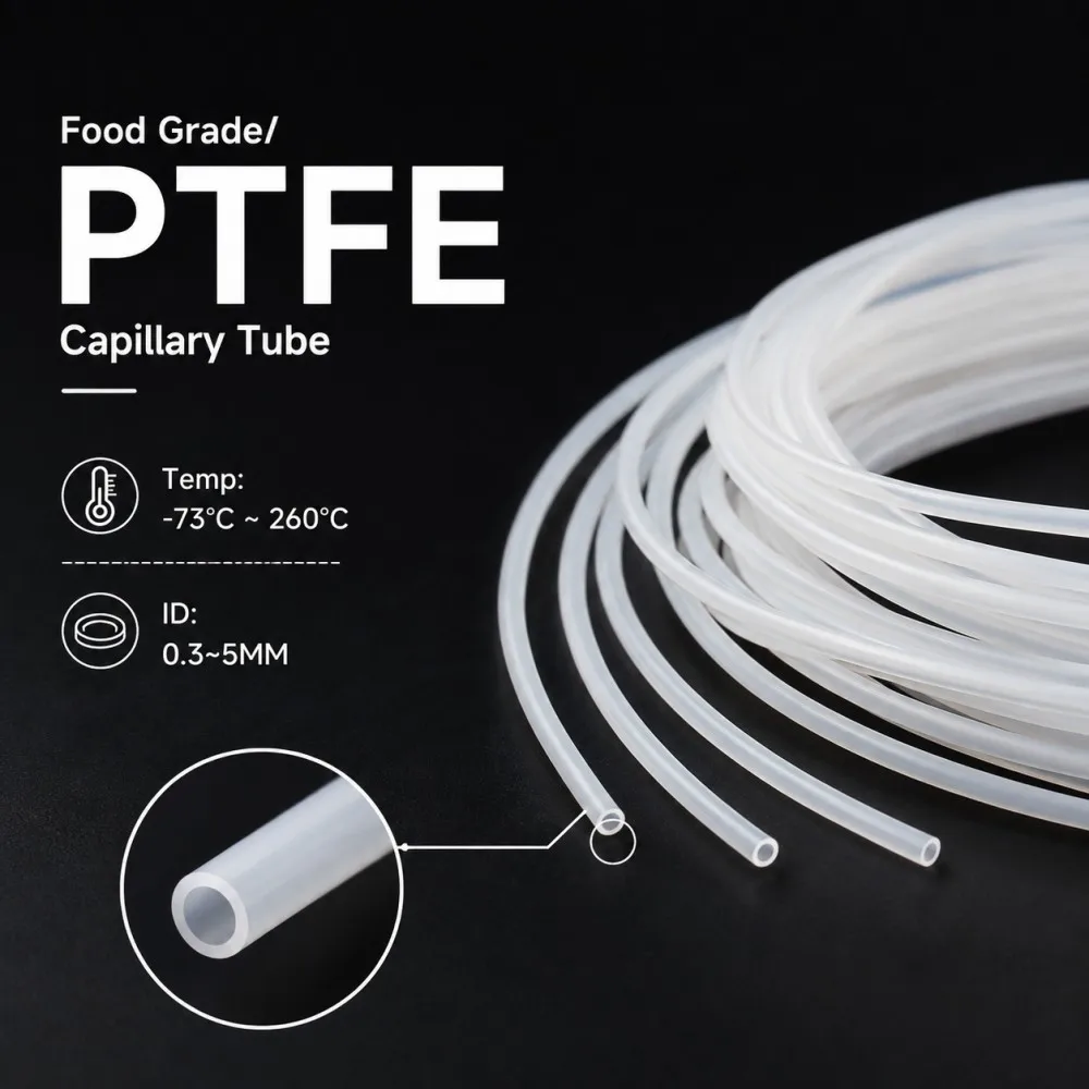 White PTFE Tube Capillary ID 0.3 -5mm Insulated Capillary Heat Protector Transmit Hose Rigid Temperature& Corrosion Resistance