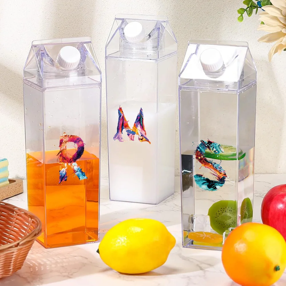 

Creative Reusable Milk Cup Storage Travel Coffee Tea Juice Milk Carton Outdoors Sealed Container Paint Letter Pattern