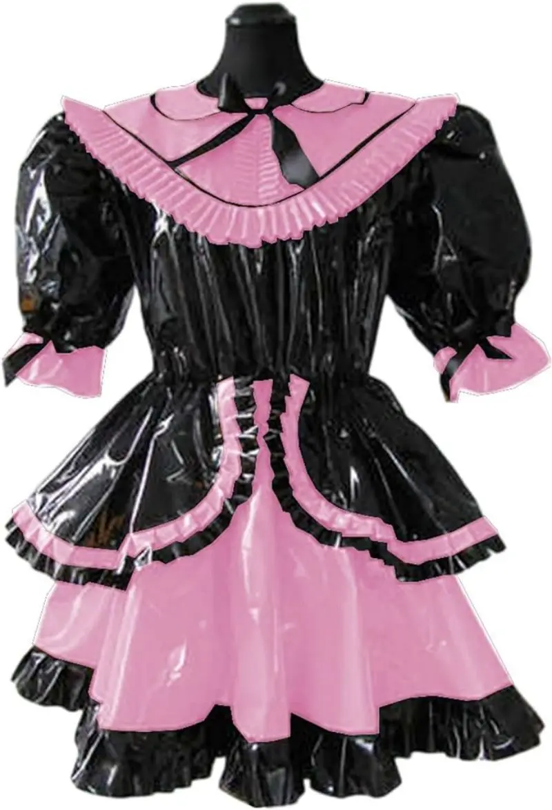 

French Sexy Adult Custom Fetish Cross Dressing Sissy Black Patchwork Pink [VC Short Sleeved Plus Skirt Hem Dress