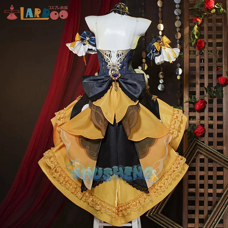 Navia Cosplay Costume Genshin Impact Fontaine Spina Di Rosula Dress Curly Hat Gloves Necklace Clorinde Socks  Uniform