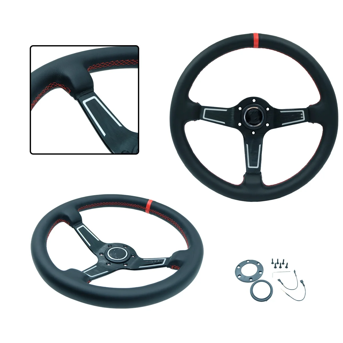 

14-дюймовый (350 мм) вогнутый руль из кожи и замши с красным кольцом для гоночных игр, модификация для автомобиля, артикул 13074