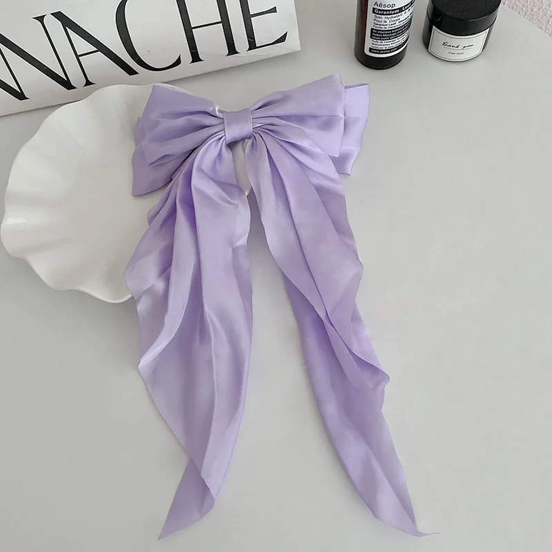 Elegant Bow Ribbon Hair Clip Fashion Simple Solid Satin Spring Clip Hair Pin Retro Headband with Clips Girls Hair Accessories