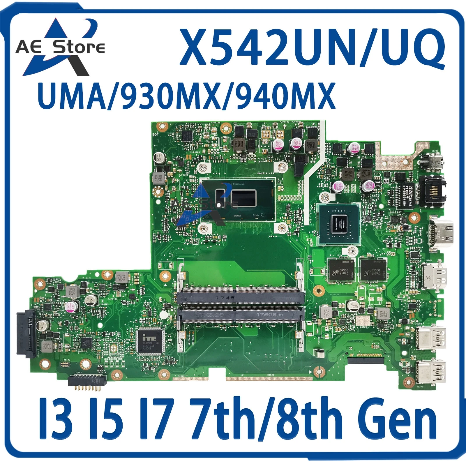 

X542UQ Notebook Mainboard X542U X542UR X542URR X542UN X542UF X542URV X542UA Laptop Motherboard I3 I5 I7 UMA/930MX/940MX/MX150